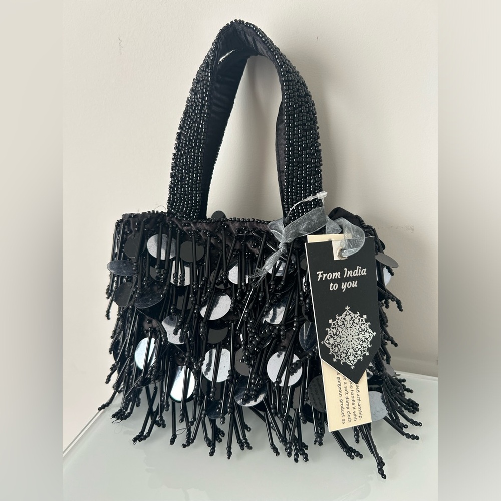 Viral beaded Black fringe Sequins Handbag